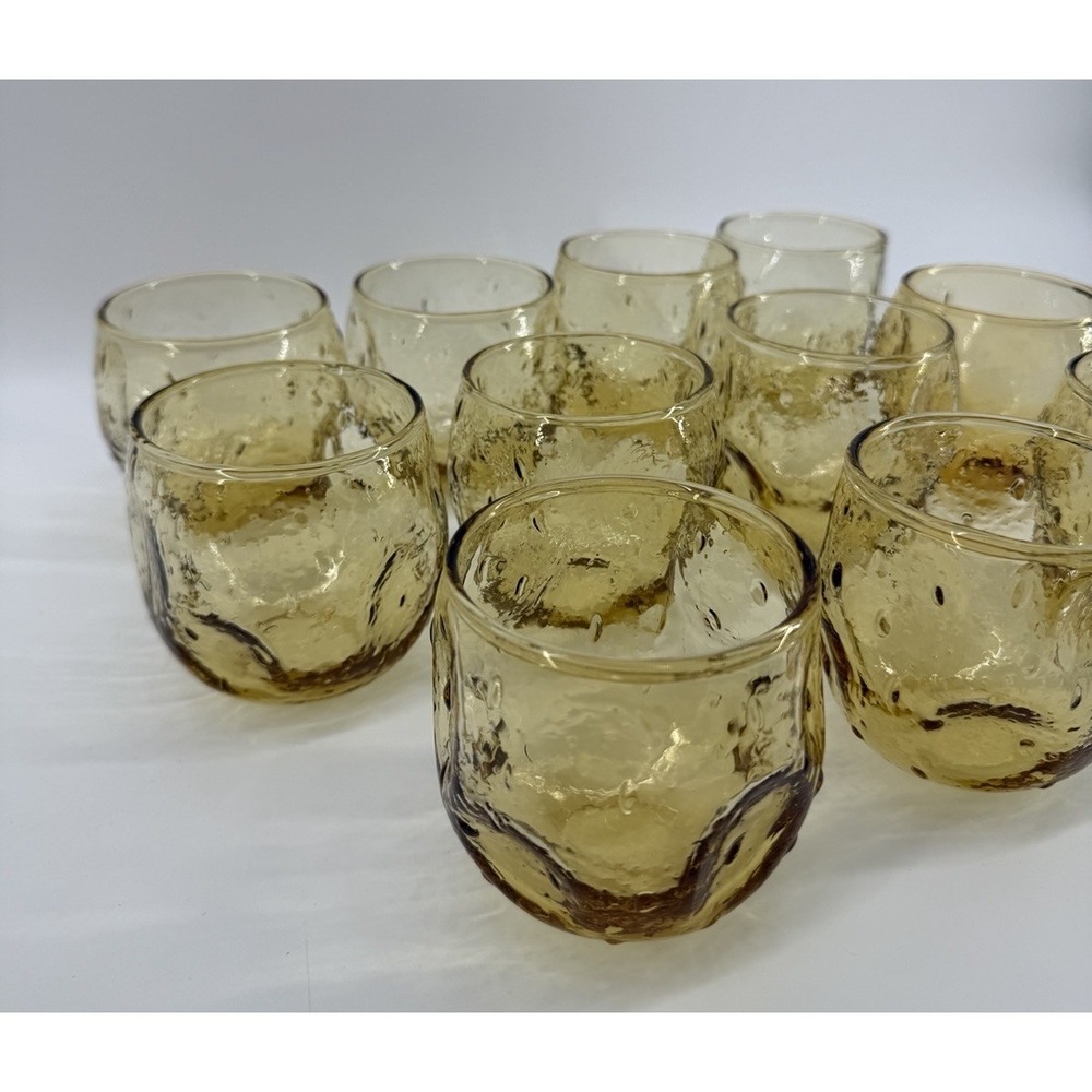 VNTG MCM Amber Bubble Glass Tumblers Set Of 11 Hand Blown Seed Glass Drinkware - Picture 4 of 10